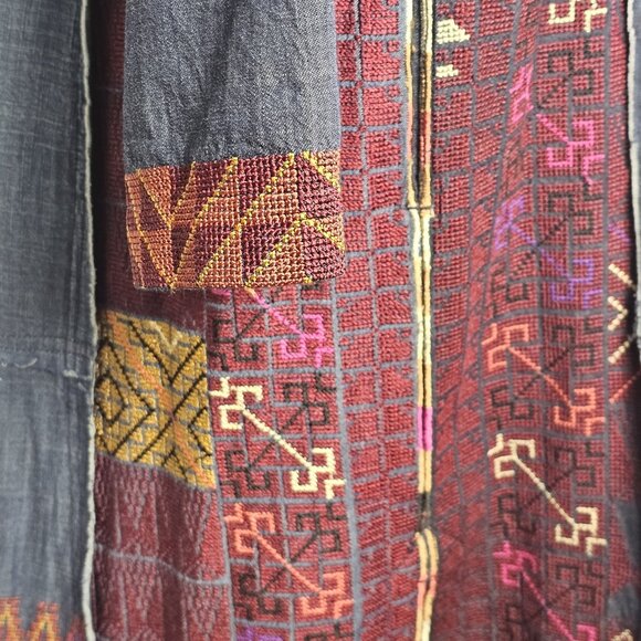 Free People Sz Medium Indigo Dreams Patchwork Jacket Embroidered Mixed Media New - Picture 12 of 15